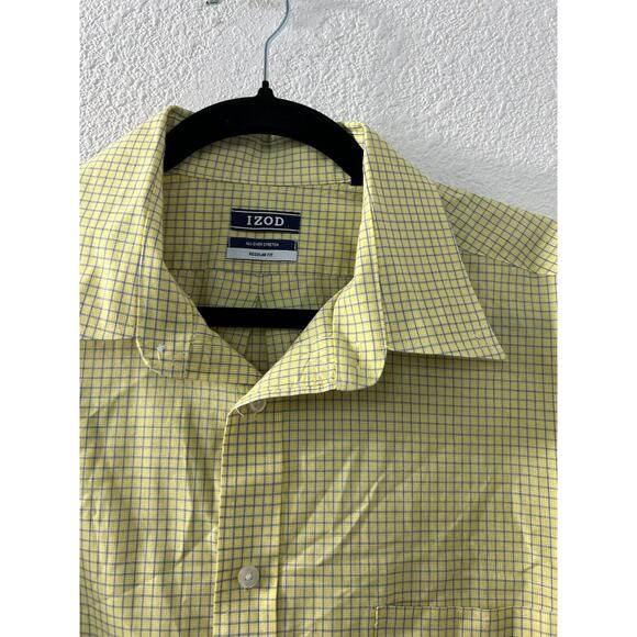 Izod Shirt Mens‎ XL Yellow Blue Plaid Long Sleeve Button-Down Casual Regular Fit - Picture 4 of 12